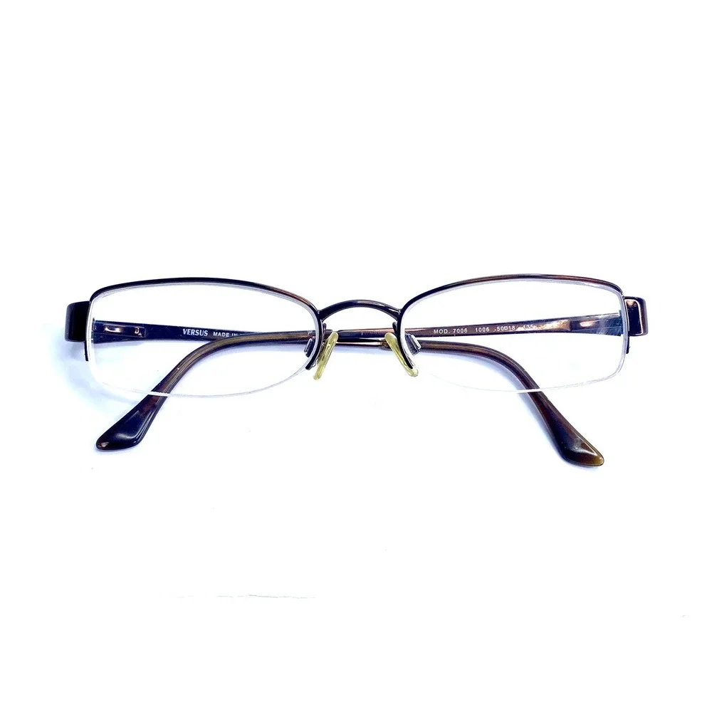 Versace Versus Brown Metal Rectangular Oval Half Rim Glasses MOD 7006 1006